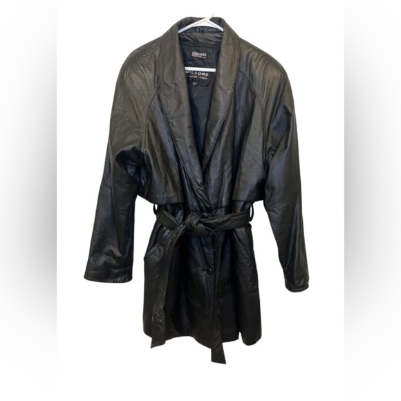 Wilsons Leather Jackets & Blazers - Wilsons Vintage Black Leather Belted Trench Coat w/ Thinsulate XL